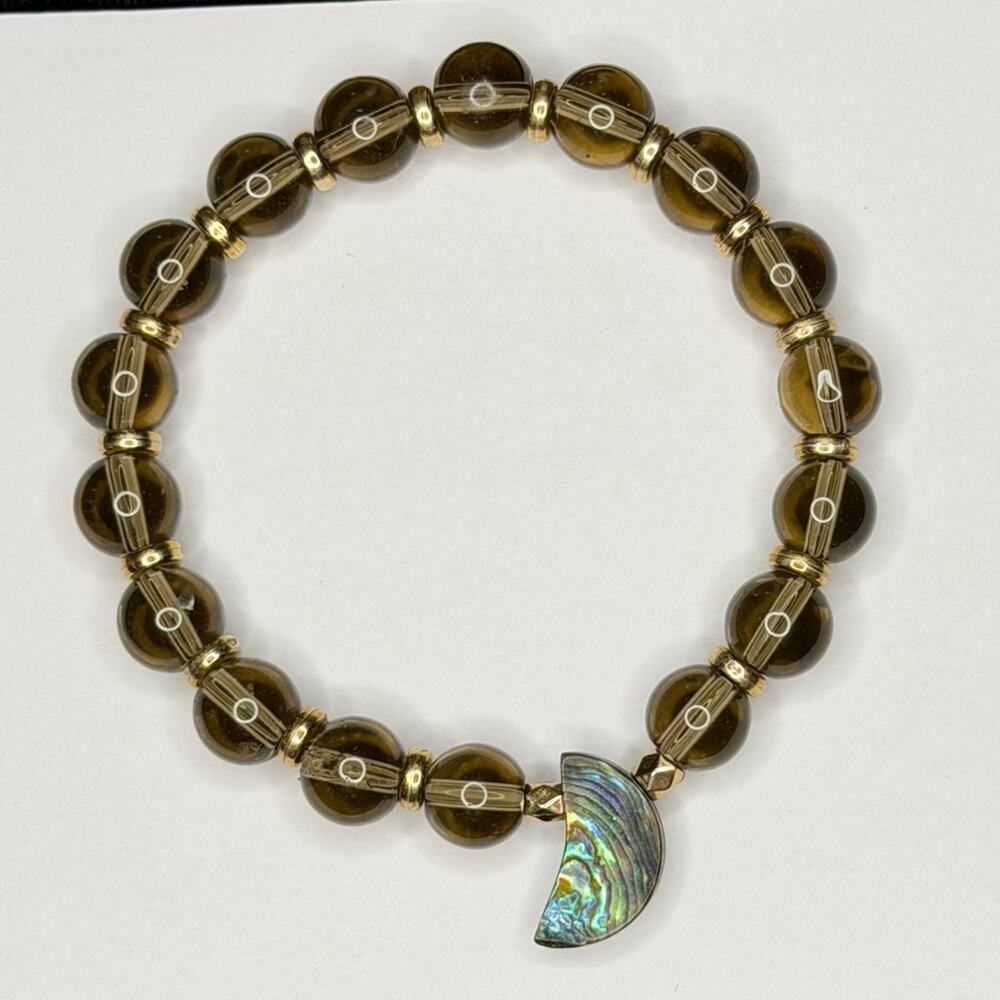 Abalone Moon with glass beads bracelet handmade stretchy 7 inch - Picture 3 of 6